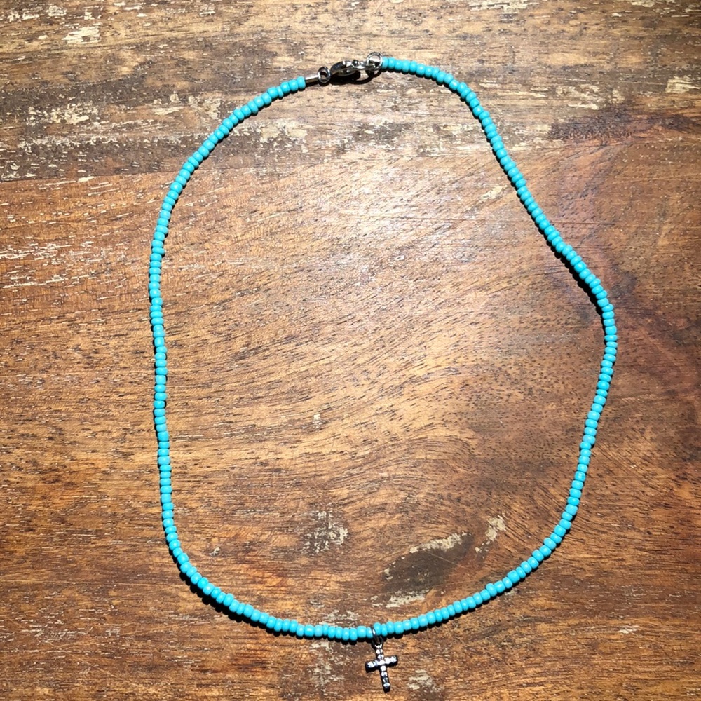 Handmade 14 inch Choker Necklace with Cross Charm